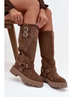 Kožené semišové dámské kozačky s přezkami zateplené Big Star OO274A182 béžové