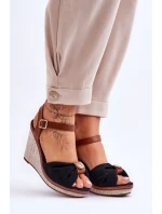 Damskie Sandały Na Koturnie Z Ozdobą Czarne Candice