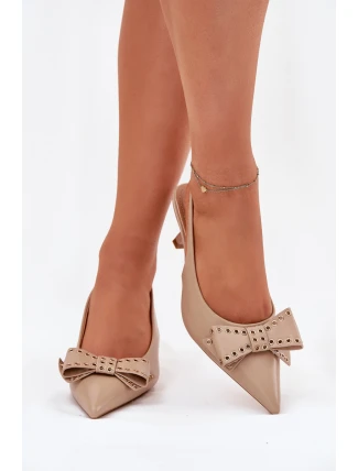Czółenka Na Szpilce Z Kokardą Beżowe Folesca