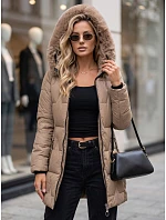 Dámska zimná prešívaná bunda s kapucňou, béžová, FashionStreet TY5735