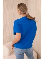 Bavlnená blúzka s ozdobnou mašľou v chrpovo modrej farbe