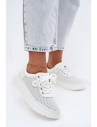 Kožené Ažurové Dámské Polobotky Vinceza 79629 Bílé