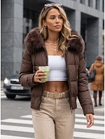 Dámska zimná prešívaná bunda s kožušinou, hnedá, FashionStreet TY5829 Dámska zimná prešívaná bunda s kožušinou, hnedá, FashionStreet TY5829