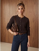 Dámsky kardigán s gombíkmi, čokoládová farba, FashionStreet MY2580 Dámsky kardigán s gombíkmi, čokoládová farba, FashionStreet MY2580