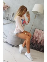 Blúzka s 3D grafikou plameniaka púdrovo ružová Blúzka s 3D grafikou plameniaka púdrovo ružová