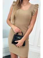 Šaty s nariasenými rukávmi camel