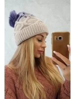 Dámska zateplená čiapka Alice K248 Beige with purple - Oliwier Dámska zateplená čiapka Alice K248 Beige with purple - Oliwier
