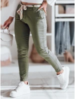 Dámske textilné nohavice s opaskom ROSSALI olivová FashionStreet UY2596