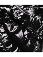 Čierna lesklá prešívaná dámska bunda (B9560)