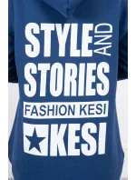 Zateplená mikina s dlhým chrbtom a kapucňou, tmavo modrá