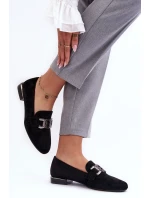 Mokasyny Damskie Z Ozdobą Czarne Camilena - Zamsz