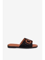 Klapki Damskie Na Płaskim Obcasie Z Klamrą Czarne Lanoni