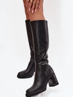 Kozaki Muszkieterki Damskie Z Naturalnej Skóry Na Słupku Ocieplane Vinceza 66826 Czarne