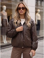 Dámska kožená bomberová bunda na prechodné obdobie, hnedá, FashionStreet TY6070