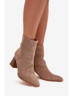 Botki Damskie Z Eko Zamszu Na Słupku Zamek Beżowe Zelita