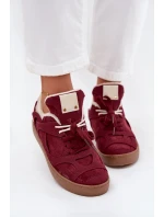Sneakersy Damskie Na Platformie Ocieplane Futerkiem Bordowe Solvia