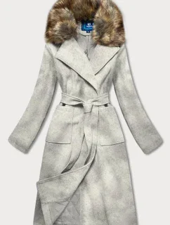 Svetlosivý dámsky kabát s kožušinou (SASKIA)