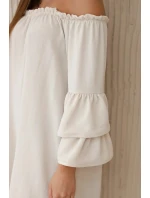 Španielske šaty s volánmi na rukáve béžovej farby