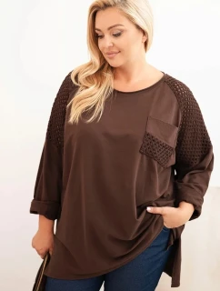 Dámska bavlnená blúzka s potlačou plus size hnedá