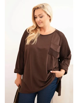 Dámska bavlnená blúzka s potlačou plus size hnedá
