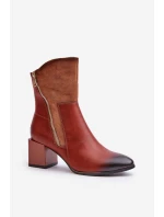 Ocieplane Botki Damskie Na Obcasie Słupku Brązowe Relabina