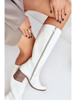 Skórzane Kozaki Przed Kolano Na Słupku Zazoo 3675 Białe