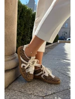 Niskie Sneakersy Damskie Z Koronką Panterka Brązowe Zielle