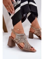 Ażurowe Sandały Damskie Na Słupku Złote Tosine
