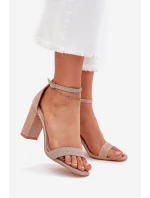 Błyszczące Sandały Damskie Na Słupku Różowe Złoto Kavina