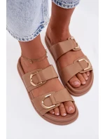 Eko kožené dámské pantofle s pásky tmavě béžové Rosinessa