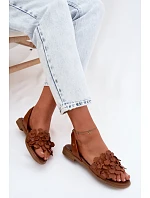 Kožené sandály na nízkém podpatku Zazoo 40468 Hnědé