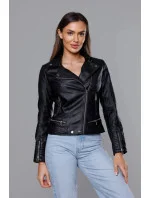 Čierna dámska bunda z eko kože (11Z8030)
