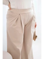 Dámske plus veľkosť široké nohavice s líhaním tmavá béžová