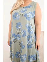 Dámske plus size viskózové šaty s kvetinovým vzorom na khaki ramienkach