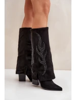 Zdobione Kozaki Z Wywiniętą Cholewką Na Słupku Czarne Ivilta