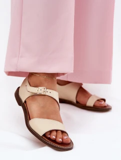 Dámske kožené ploché sandále Zazoo 3014 beige