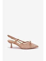 Dámské krajkové sandály na podpatku s mašlí Béžové Maribelle