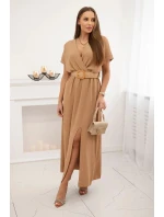 Dlhé šaty s ozdobným opaskom Camel Dlhé šaty s ozdobným opaskom Camel