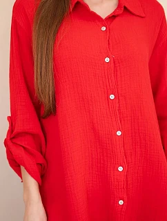 Bavlnená mušelínová košeľa v nadmernej veľkosti svetlá bordová