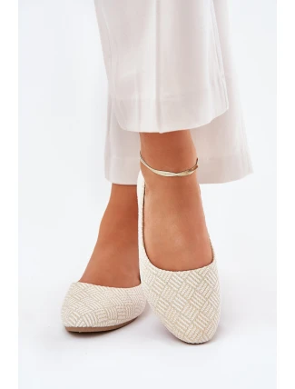 Baleriny Damskie Płaskie Z Brokatem Złote Tatorelis