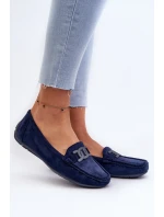 Damskie Modne Zamszowe Mokasyny Granatowe Rabell