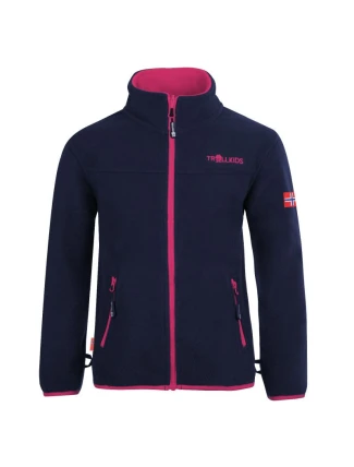 Trollkids Oppdal Jacket XT dievčenská fleecová bunda so zipsom v tmavo modro-ružovej farbe (415-114)