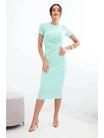 Dámske viskózové maxi šaty viazané za krkom s ozdobnou sponou modré Dámske viskózové maxi šaty viazané za krkom s ozdobnou sponou modré