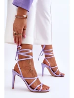 Damskie Wiązane Sandałki Na Szpilce Fioletowe Meya