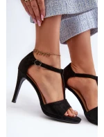 Sandały Damskie Na Szpilce Z Eko Zamszu Czarne Obdaria