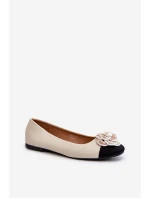 Baleriny Damskie Eko Skórzane Z Ozdobnym Detalem Beżowe Divinella