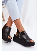 Zazoo 1792 Kožené sandály na platformě Černé