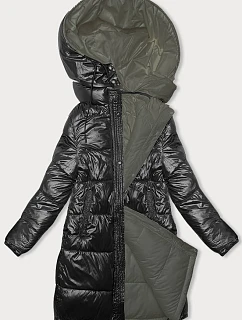 Dámska hrubá obojstranná zimná bunda black-khaki (V768g)