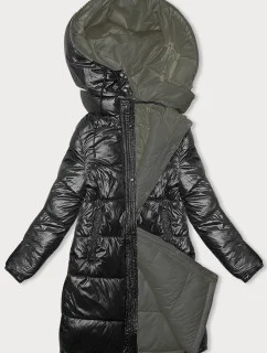 Dámska hrubá obojstranná zimná bunda black-khaki (V768g)