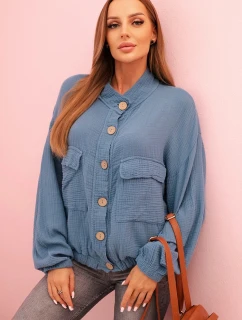 Dámske mušelínové tričko s dlhým rukávom denim blue